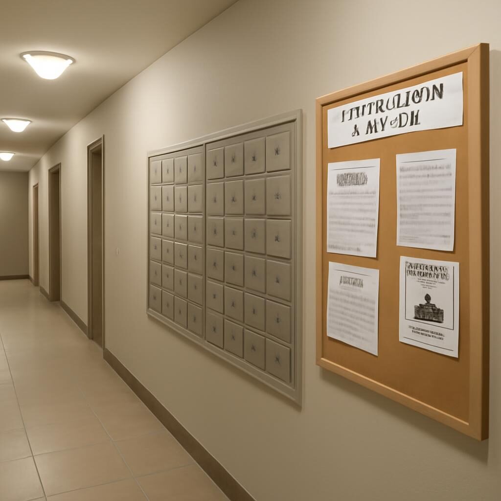 Hall d'immeuble avec affichage des charges de copropriété