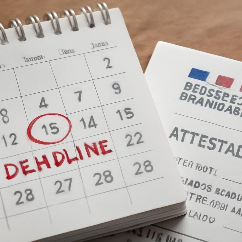 Calendrier avec délai administratif marqué en rouge