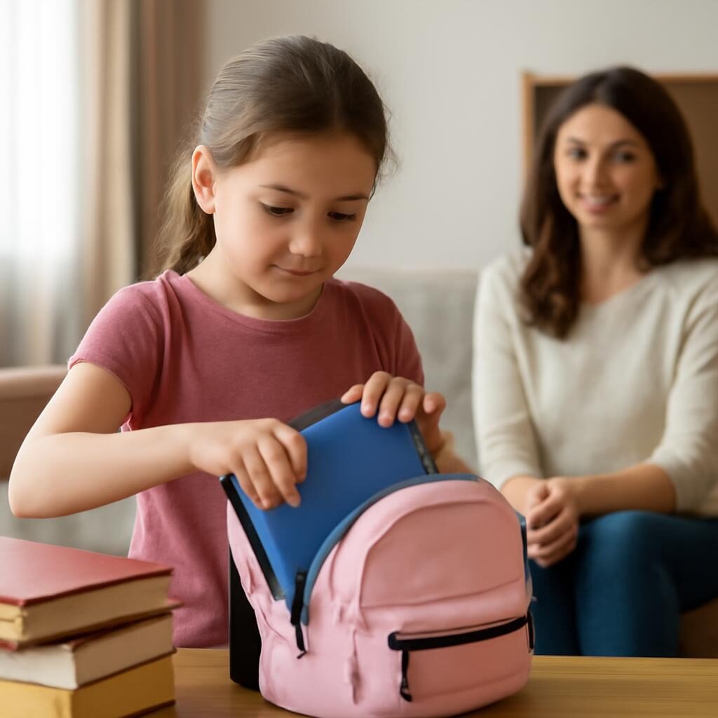 Enfant préparant son sac pour la résidence alternée