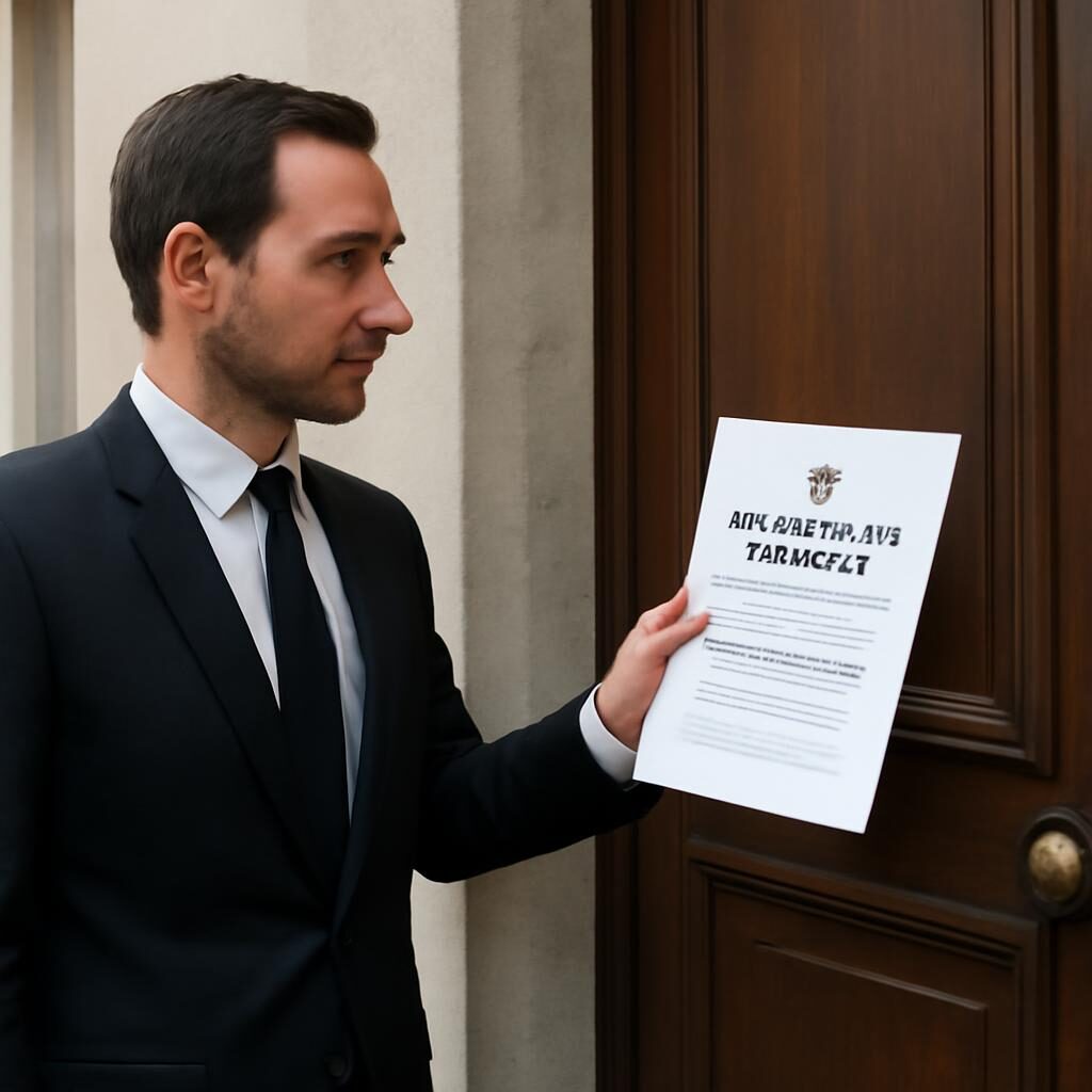 Huissier de justice signifiant une ordonnance d'injonction de payer