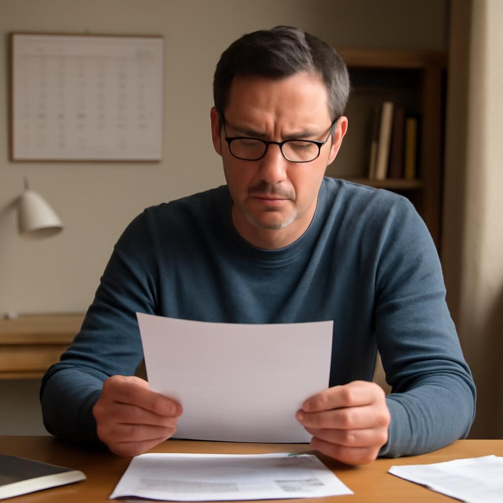 Personne consultant un courrier important à domicile