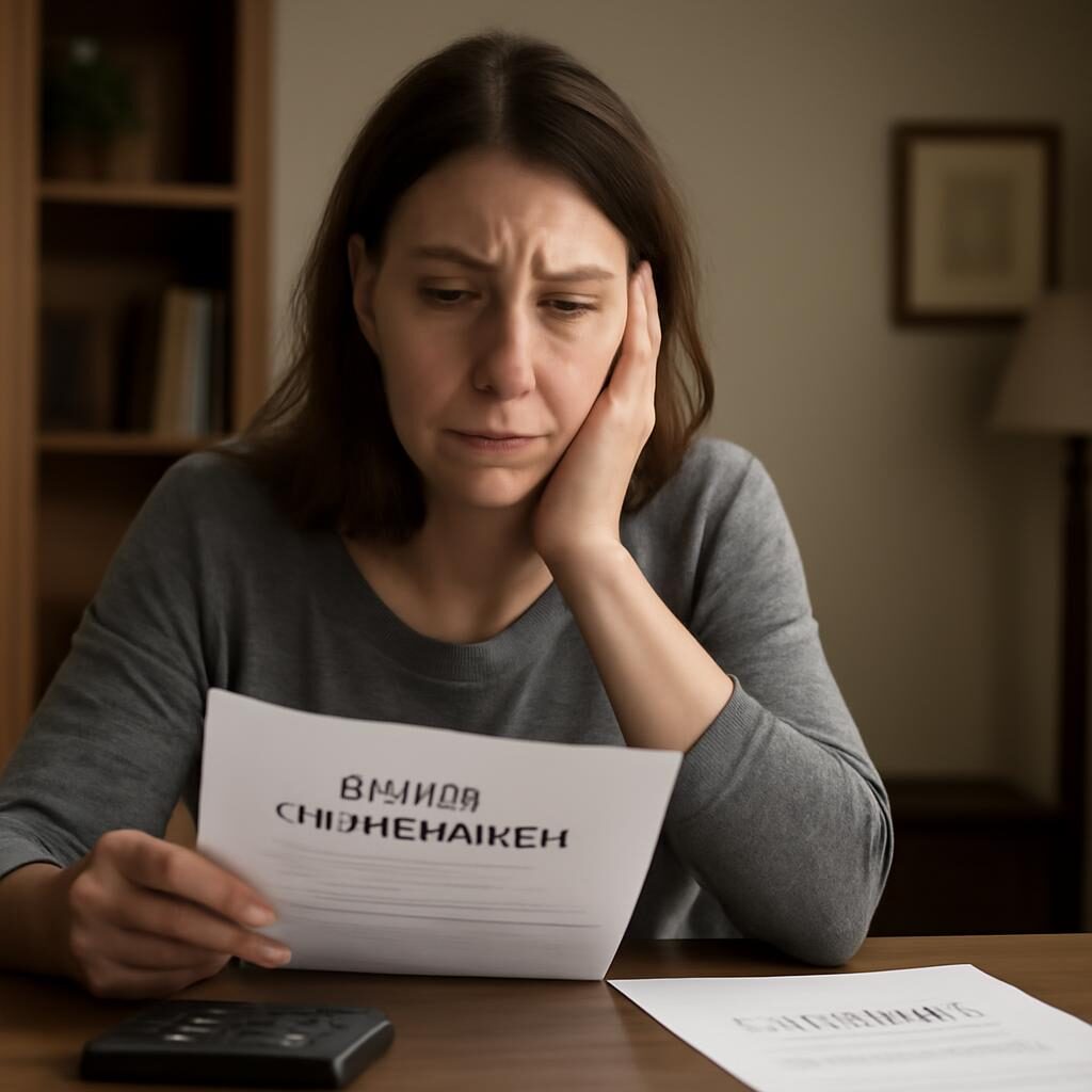 Parent isolé examinant des relevés de pension alimentaire impayée à domicile