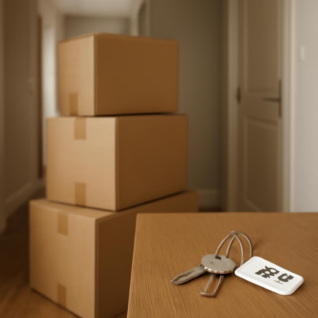 Cartons de déménagement et clés d'appartement symbolisant la fin de bail
