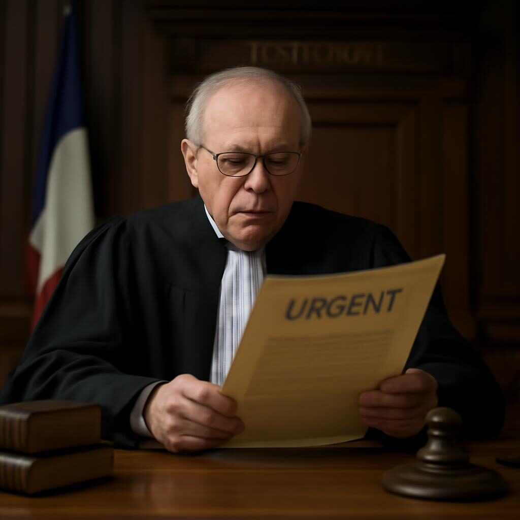 Juge des référés examinant un dossier urgent