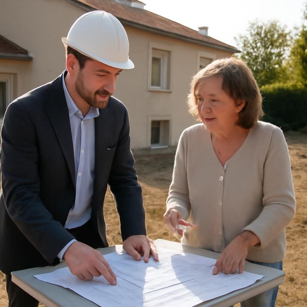 Propriétaire et architecte revoyant les plans d'une extension