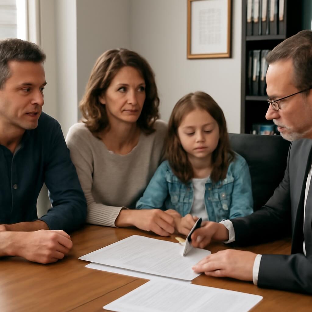 Famille et notaire examinant les documents de création d'une SCI familiale