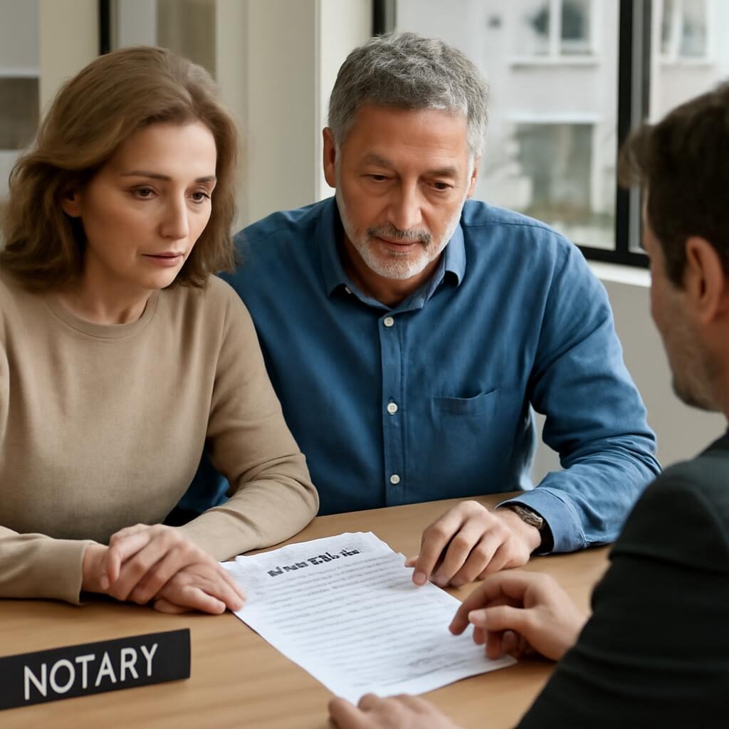 Couple consultant un notaire pour optimiser les droits de succession