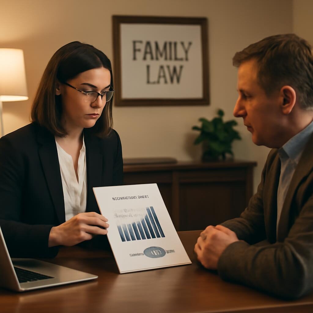Avocat de la famille expliquant le calcul à un client